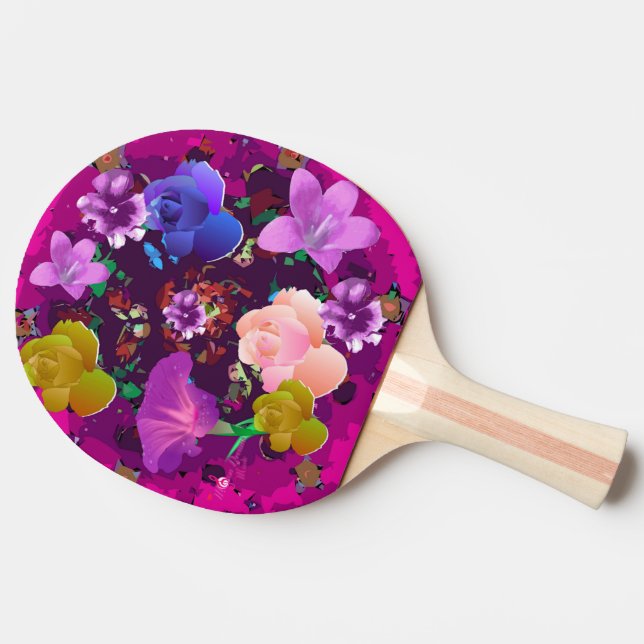 Vibrant Pink Abstract Floral Ping Pong Paddle (Side)