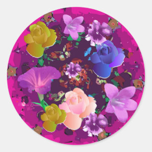 Vibrant Pink Abstract Floral Round Stickers