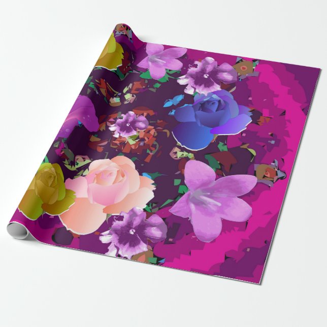 Vibrant Pink Abstract Floral Wrapping Paper (Unrolled)