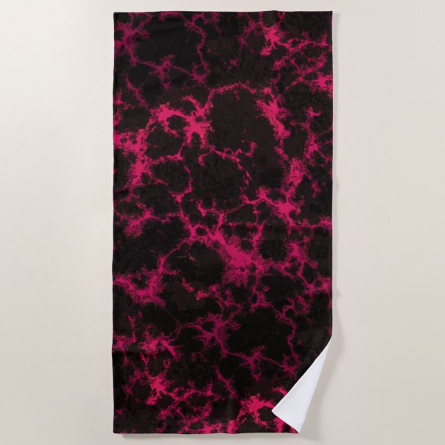 Vibrant Pink and Black Goth Beach Towel (Front)
