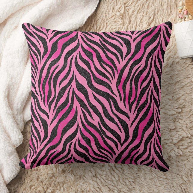 Vibrant Pink and Black Zebra Print Cushion (Blanket)