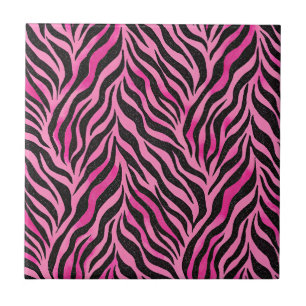 Vibrant Pink and Black Zebra Print Tile