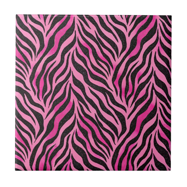 Vibrant Pink and Black Zebra Print Tile (Front)