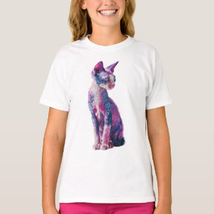 Vibrant Pink and Blue Curly Fur Cat Kids T-Shirt