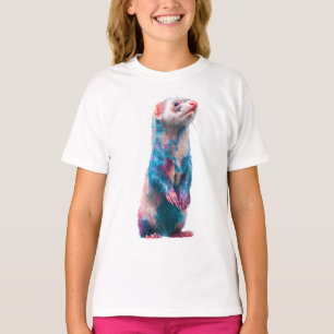 Vibrant Pink and Blue Standing Ferret Kids T-Shirt