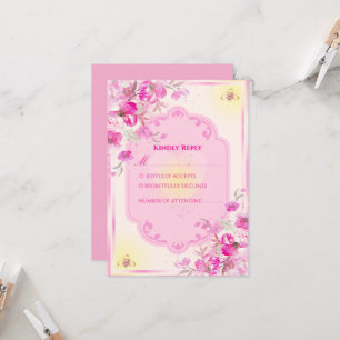 Vibrant Pink and Gold Wedding RSVP Card