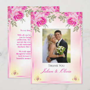 Vibrant Pink and Gold Wedding Thank You Card