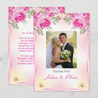 Vibrant Pink and Gold Wedding Thank You Card