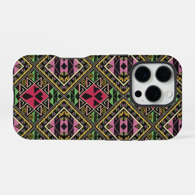 Vibrant Pink and Green Abstract Fabric Art iPhone Case (Back Horizontal)