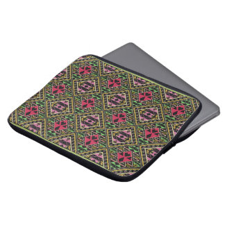 Vibrant Pink and Green Abstract Fabric Art Laptop Sleeve
