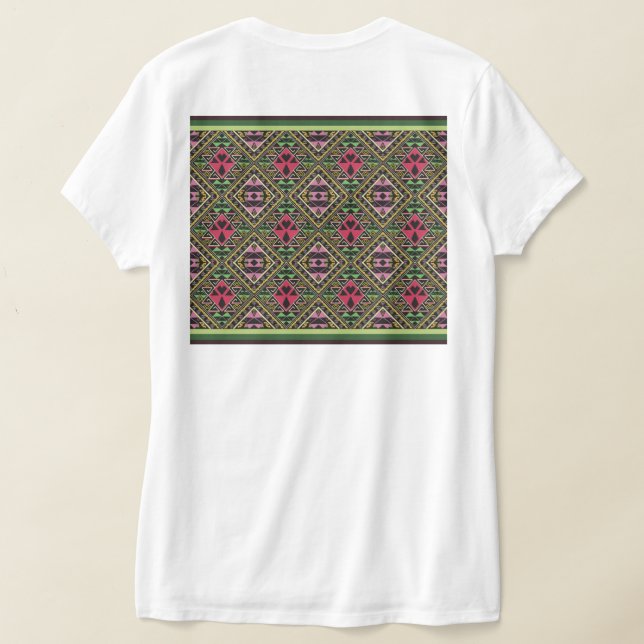 Vibrant Pink and Green Abstract Fabric Art T-Shirt (Laydown Back)