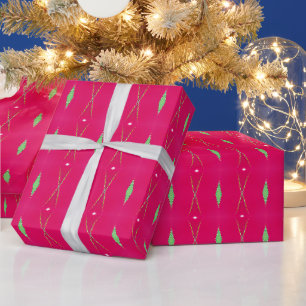 Vibrant Pink and Green Ogee Patterned  Wrapping Paper