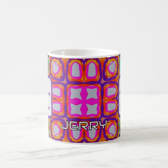 Vibrant Pink and Orange Abstract Kaleidoscope Coffee Mug (Center)