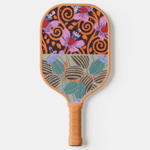 Vibrant Pink and Orange Spiral Flower Decor Pickleball Paddle