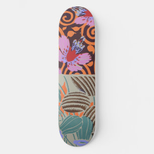 Vibrant Pink and Orange Spiral Flower Decor Skateboard