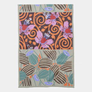 Vibrant Pink and Orange Spiral Flower Decor Tea Towel