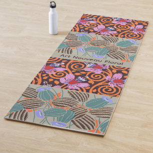 Vibrant Pink and Orange Spiral Flower Decor Yoga Mat