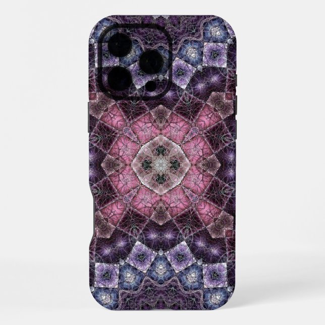 Vibrant Pink and Purple Mandala Web Pattern iPhone Case (Back)