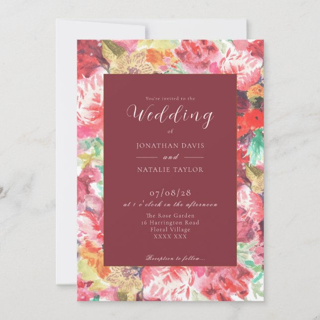 Vibrant Pink and Red Floral Invitation  (Front)