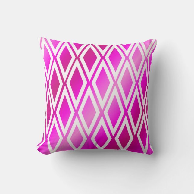 Vibrant Pink and White Diamond Pattern Cushion (Front)