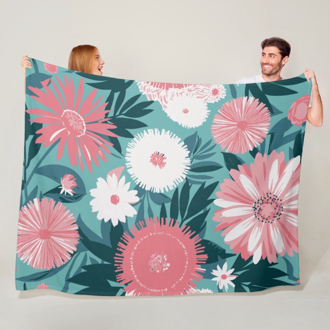 Vibrant pink and white Floral Symphony Fleece Blanket (In Situ)