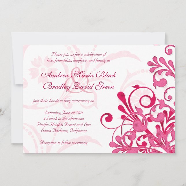 Vibrant Pink and White Floral Wedding Invitation (Front)