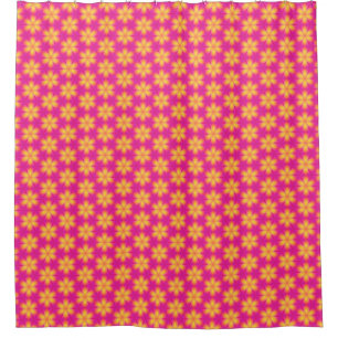 Vibrant Pink and Yellow Floral Abstract Pattern Shower Curtain