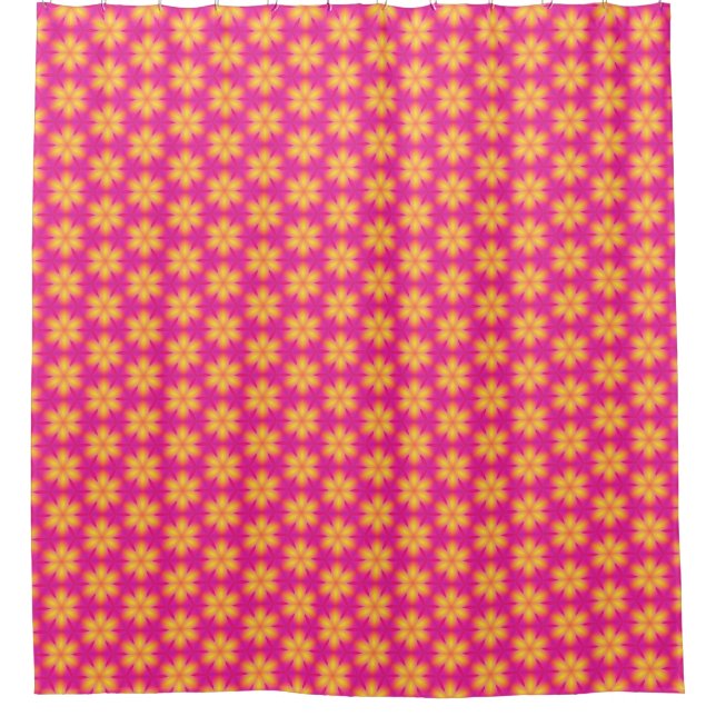 Vibrant Pink and Yellow Floral Abstract Pattern Shower Curtain (Front)