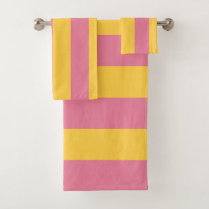 Vibrant Pink and Yellow Vertical Striped Pattern Bath Towel Set