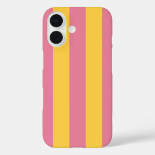Vibrant Pink and Yellow Vertical Striped Pattern iPhone 16 Case