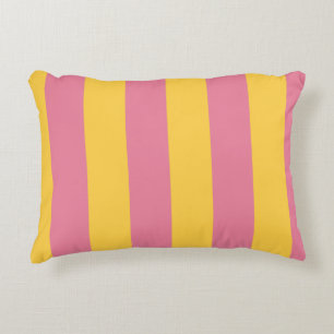 Vibrant Pink and Yellow Vertical Striped Pattern Decorative Cushion
