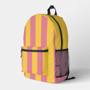 Vibrant Pink and Yellow Vertical Striped Pattern Printed Backpack