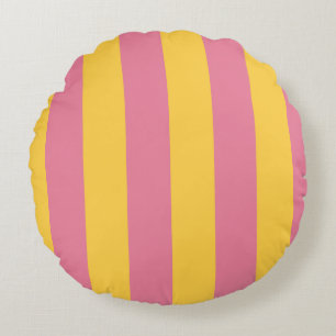 Vibrant Pink and Yellow Vertical Striped Pattern Round Cushion