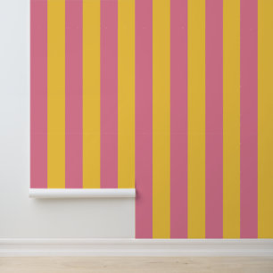 Vibrant Pink and Yellow Vertical Striped Pattern Wallpaper