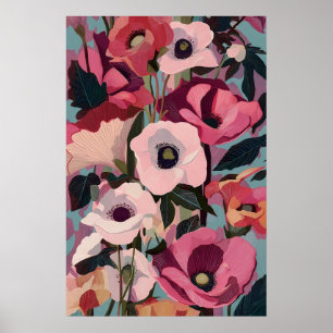 Vibrant Pink Anemone Floral Print Modern Magenta