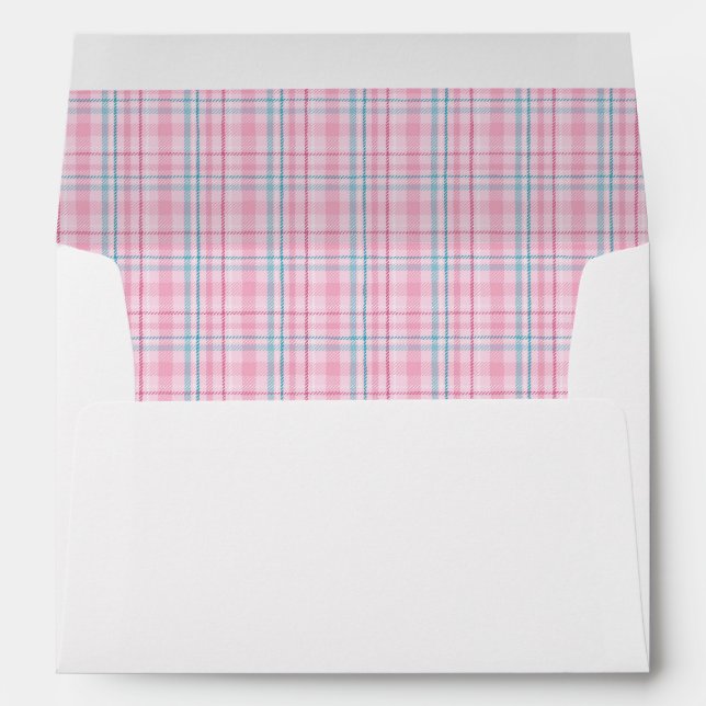 Vibrant Pink Aqua Plaid Christmas Return Address Envelope (Back (Bottom))