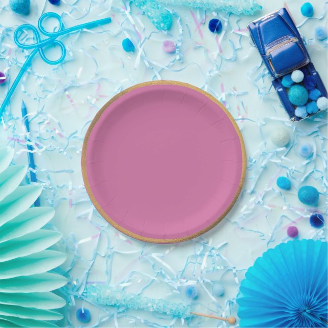 vibrant pink background with a golden rim paper plate (Party)