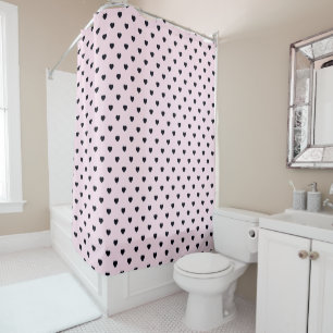 VIBRANT PINK BLACK HEART PATTERN SHOWER CURTAIN