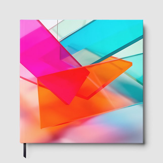 Vibrant Pink Blue Modern Geometric Layers Guest Book (Front)