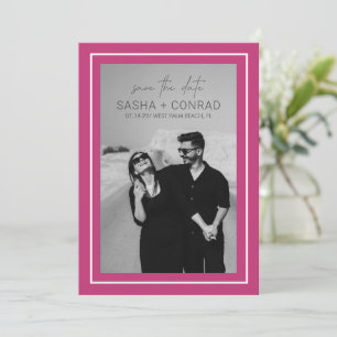 Vibrant Pink Bold Border Photo Modern Wedding Save The Date