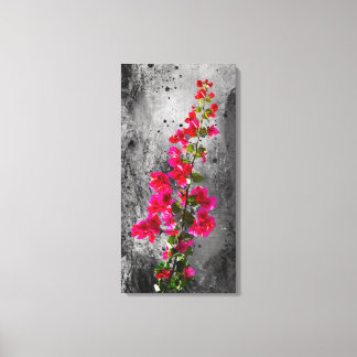 Vibrant Pink Bougainvillea Over Grayscale Textured Canvas Print