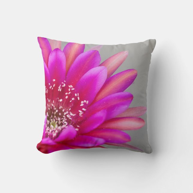 Vibrant Pink Cactus Flower Petals Cushion (Front)