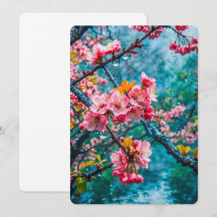 Vibrant Pink Cherry Blossom Greeting Card Spring