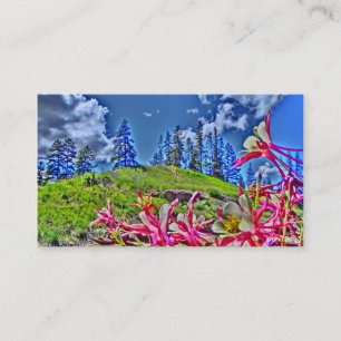 Vibrant pink columbine flower business cards