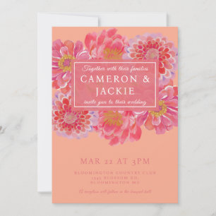 Vibrant Pink Coral Zinnia Wedding  Invitation