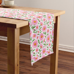 Vibrant Pink Daisy Botanical Floral Seamless Medium Table Runner