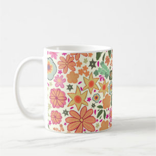 Vibrant pink ditsy summer pattern white coffee mug