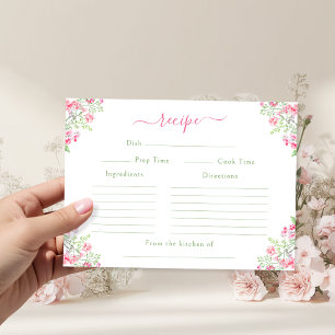 Vibrant Pink Floral Bridal Shower Recipe Card
