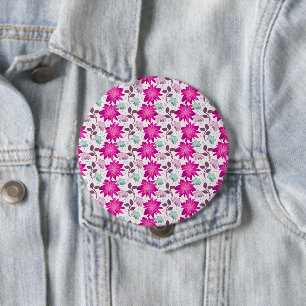 Vibrant Pink Floral Pattern   Bold Modern Flowers  10 Cm Round Badge