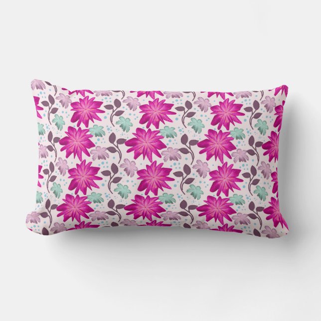 Vibrant Pink Floral Pattern | Bold Modern Flowers  Lumbar Cushion (Front)